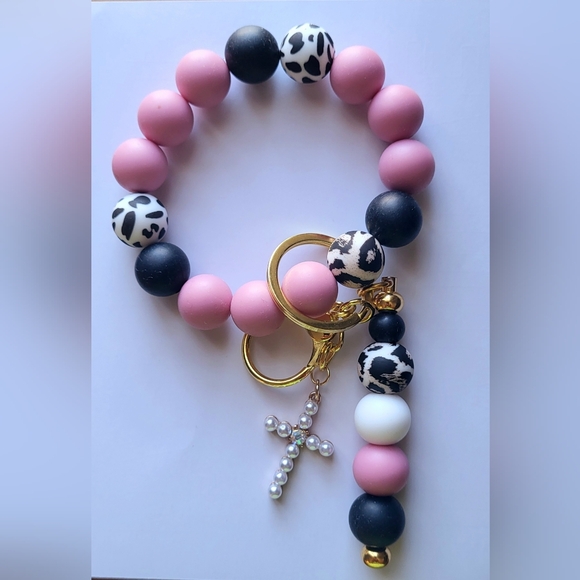 Alsia Nicole Jewelry Accessories - Pink and Black Beaded Key Holder Bracelet